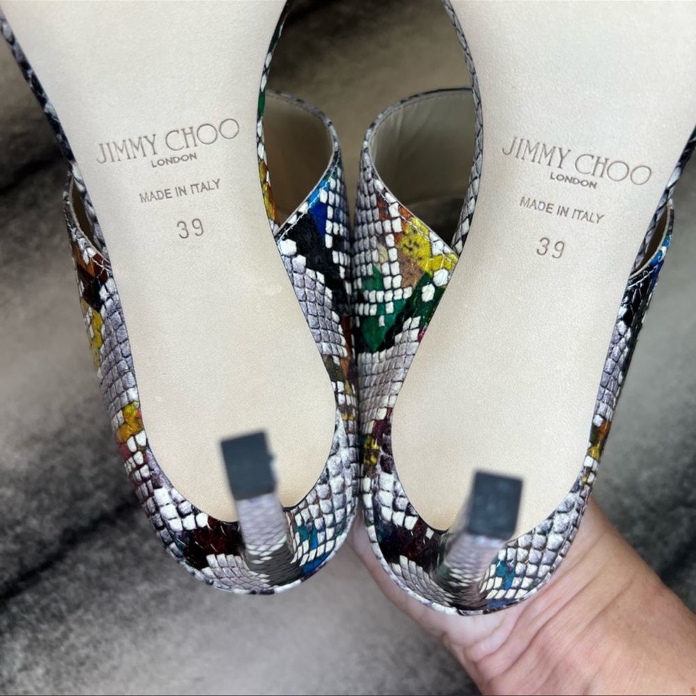 Jimmy Choo Hira 85 Multi Mix Glossy Rainbow Elaphe Snakeskin Mule Heels Sandals - Picture 6 of 8